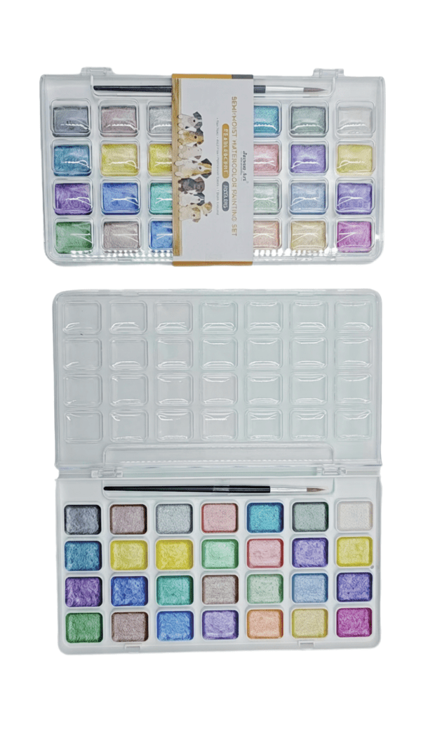 Color Semi-Dry Metallic Watercolor Plastic Box Set